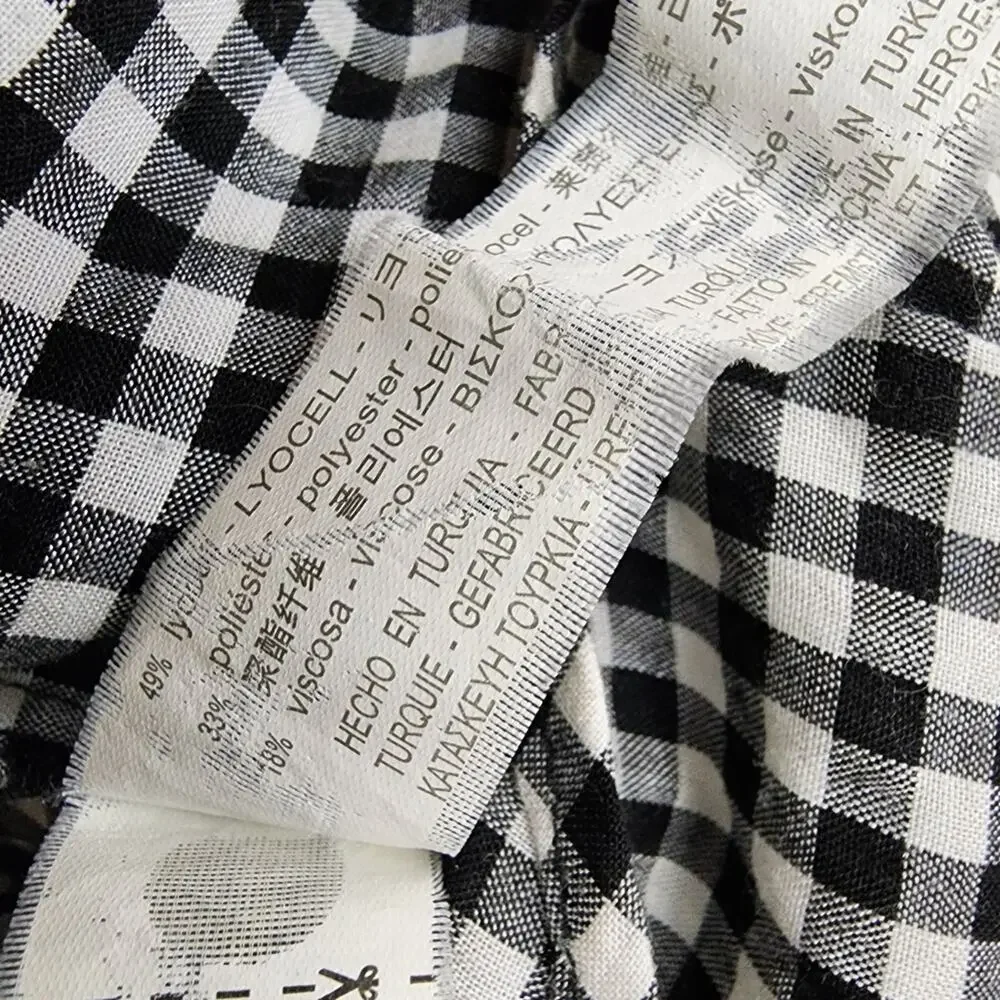 Zara Black White Gingham Check Ruffle Yoke Blouse Frill Long Sleeve Top Small